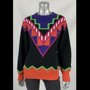 SKYR Womens Sweater L Multicolor Geometric Crew Neck Long Sleeve Vintage